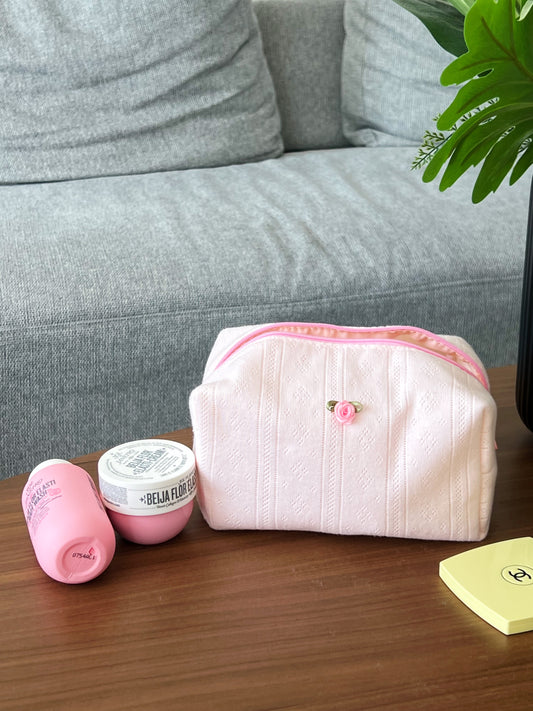 cute beauty pouch good for travel and beauty essentials.