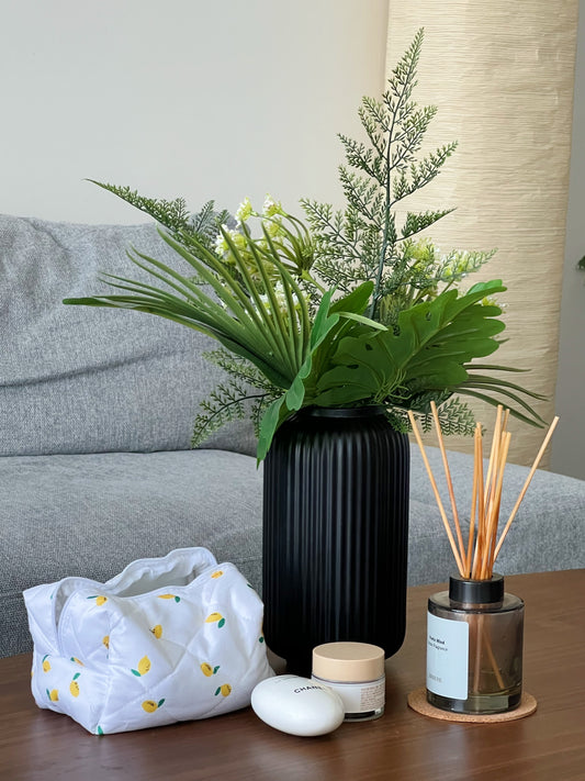 Beauty pouch with lemon designs. Aesthetic makeup bag for travel and beauty essentials.